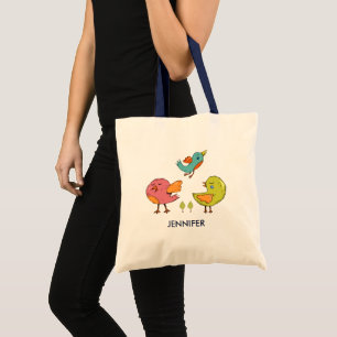 Färgfull Cute Whimsical Birds Trio Tygkasse