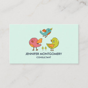 Färgfull Cute Whimsical Birds Trio Visitkort