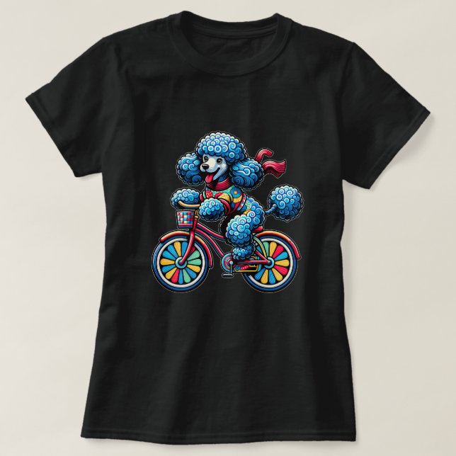 Färgfull cykel Riding Pudel Hund Puppy Älskare Cyc T Shirt (Design framsida)