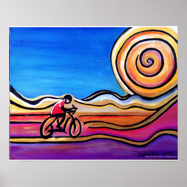 Färgfull cyklist - Akrylfärg (20 x 16) Poster (Framsidan)