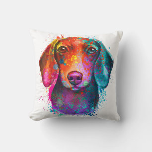 Färgfull Dachshund Hund Art Illustration Kudde