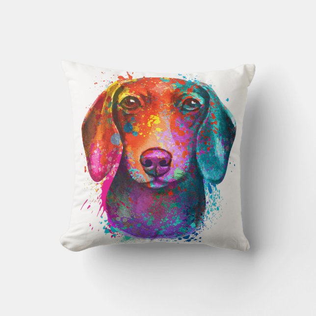Färgfull Dachshund Hund Art Illustration Kudde (Framsida)