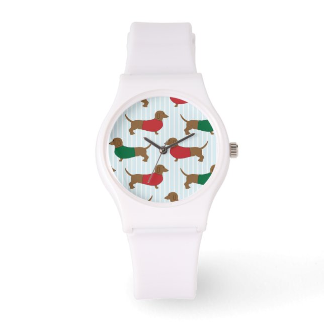Färgfull Dachshund Hundar Design Sporty White Watc Armbandsur (Framsida)