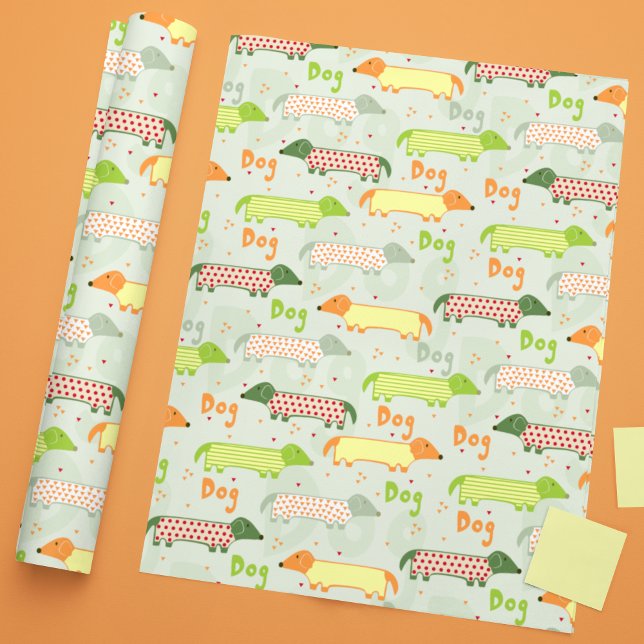Färgfull Dachshund Illustration Cute Hund Mönster Presentpapper (Skapare uppladdad)
