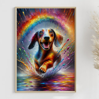 Färgfull Dachshund Rainbow Splatter Weener Hund Poster