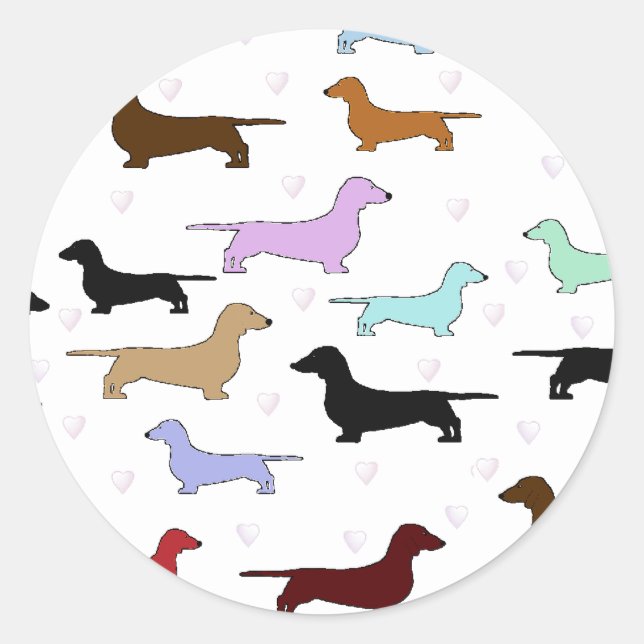 Färgfull Dachshund Sticker Runt Klistermärke (Framsida)