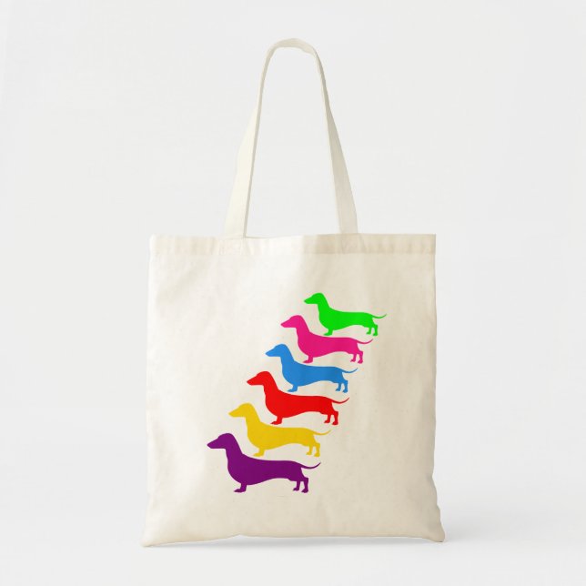 Färgfull Dachshund Tote Bag Tygkasse (Framsidan)