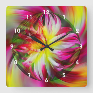 Färgfull Dahlia Flower Abstrakt Art Fyrkantig Klocka