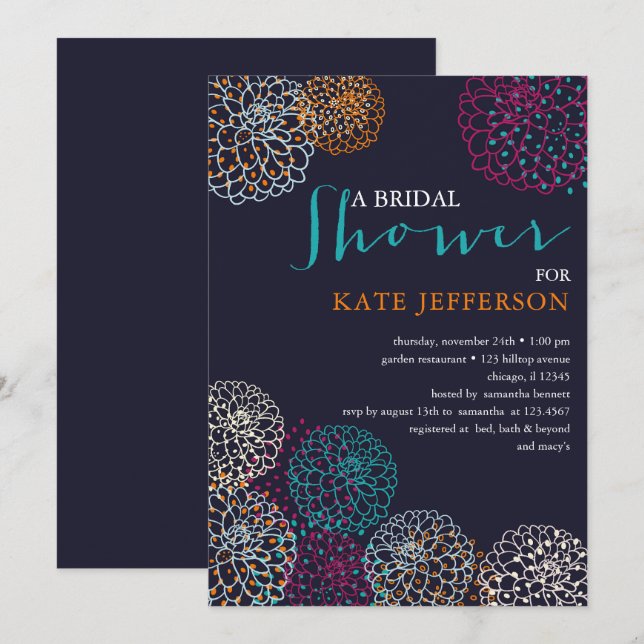 Färgfull Dahlias-Möhippa Inbjudningar (Fram/baksida)