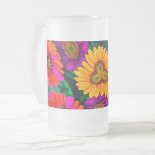 Färgfull Daisy Bouquet Mönster Frostat Ölglas