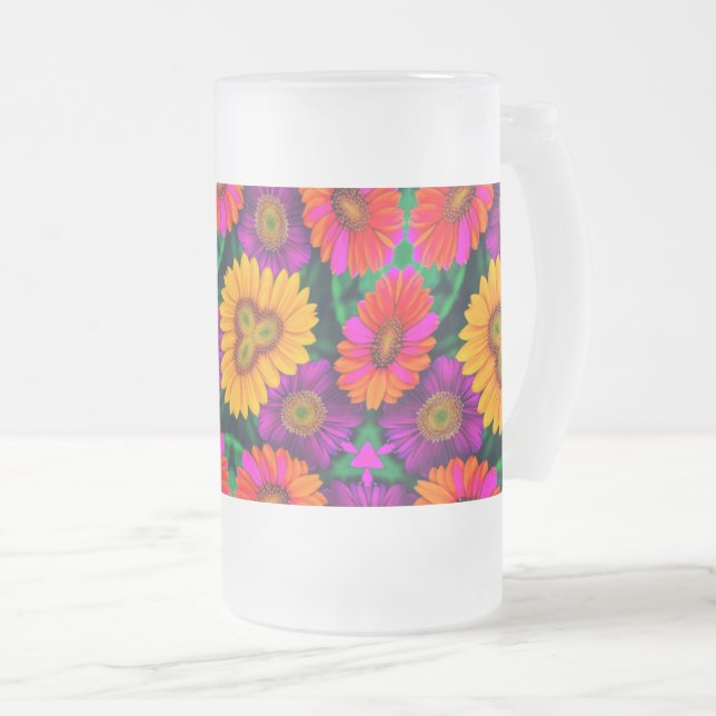 Färgfull Daisy Bouquet Mönster Frostat Ölglas (Framsida höger)