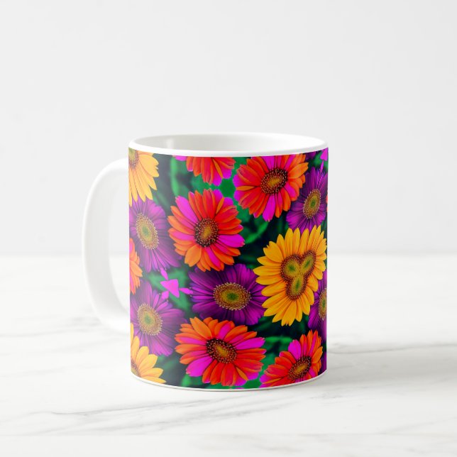 Färgfull Daisy Bouquet Mönster Kaffemugg (Framsida vänster)