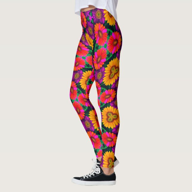 Färgfull Daisy Bouquet Mönster Leggings (Vänster)