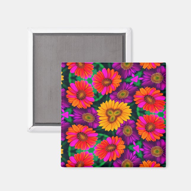 Färgfull Daisy Bouquet Mönster Magnet (Front/Back)