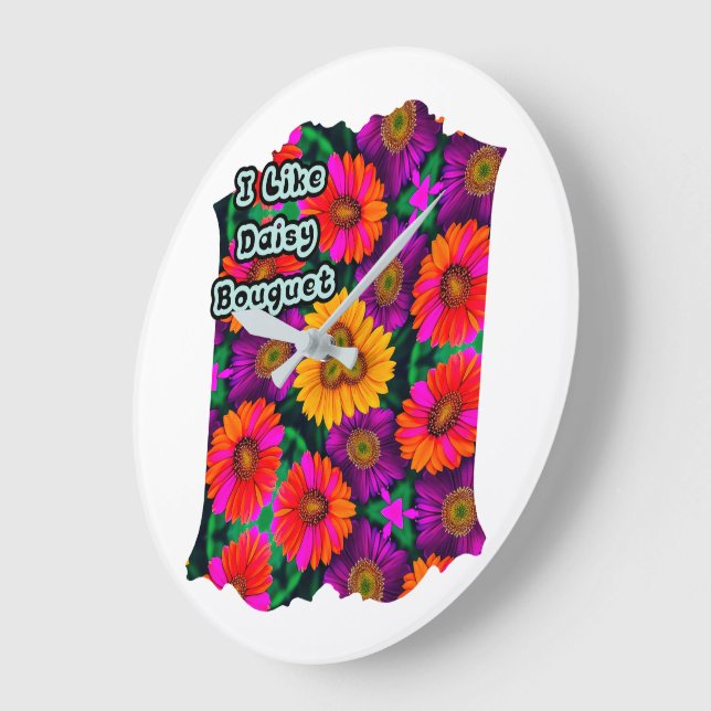 Färgfull Daisy Bouquet Mönster Stor Klocka (Vinkel)
