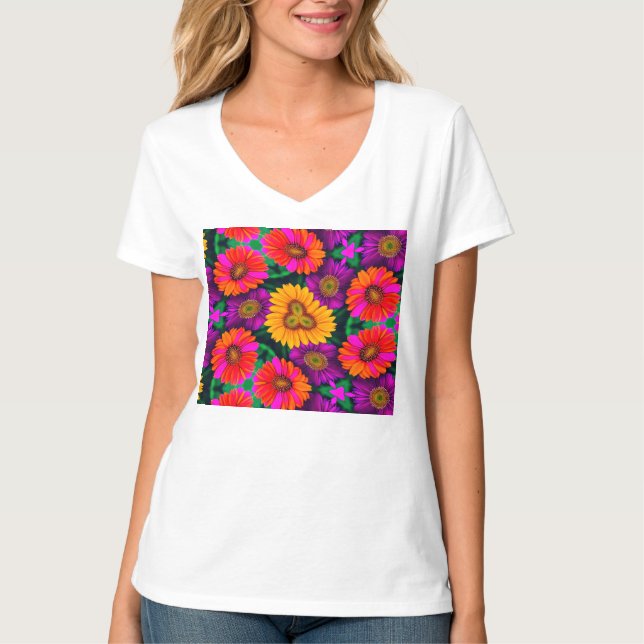 Färgfull Daisy Bouquet Mönster T Shirt (Framsida)
