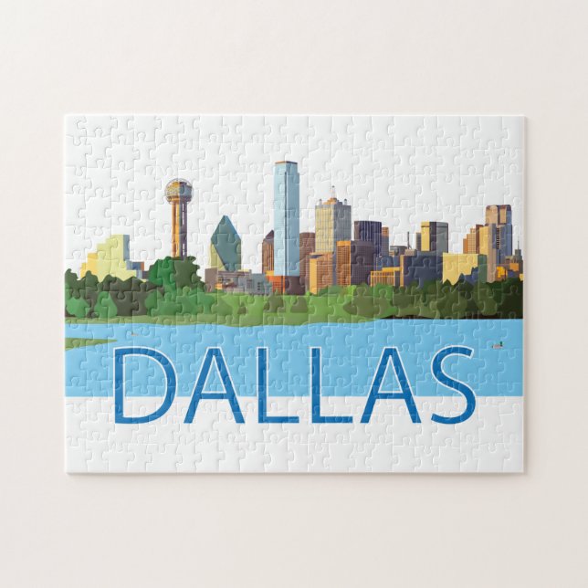 Färgfull Dallas Skyline Illustration Pussel (Horisontell)