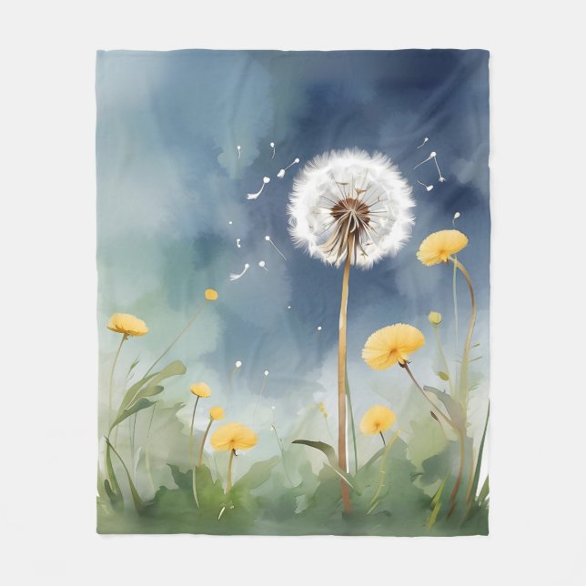 Färgfull Dandelion Watercolor Art Fleecefilt (Framsidan)