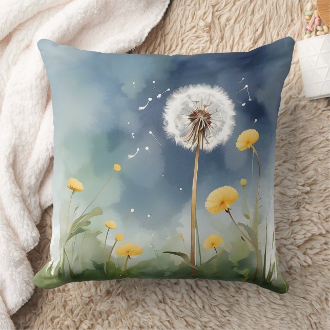 Färgfull Dandelion Watercolor Art Kudde (Filt)