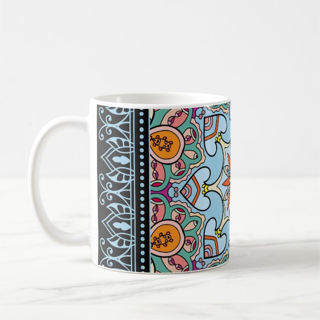 Färgfull dekorationsdoodel: symmetrisk mönster. kaffemugg (Vänster)