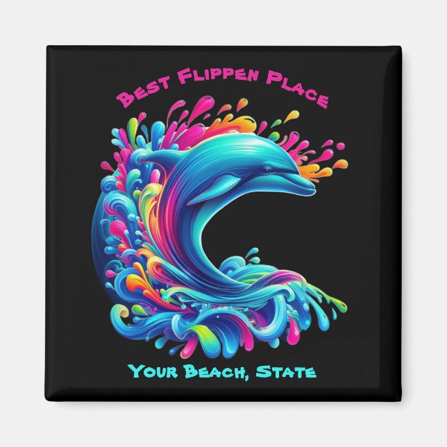 Färgfull delfin Stänk Magnet (Framsidan)