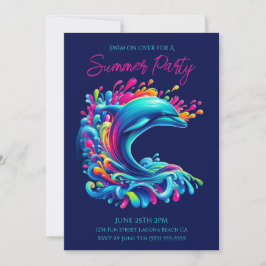 Färgfull delfiner Stänk-Summer Party- Inbjudningar