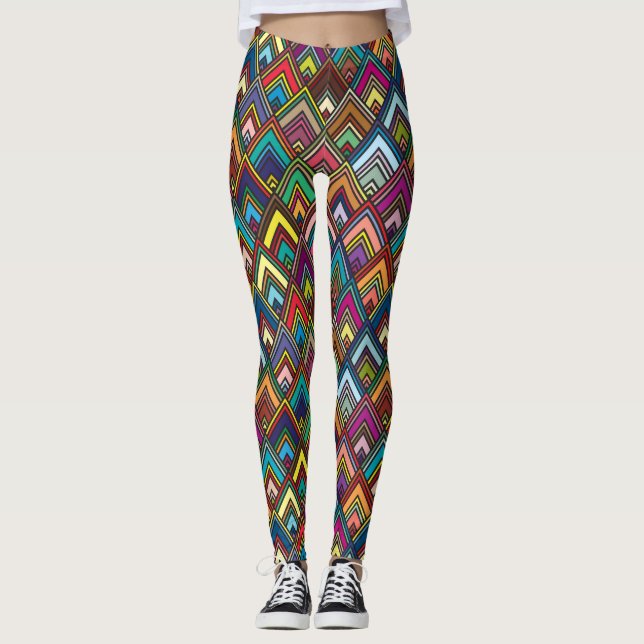 Färgfull Diamond Geometric Mönster Leggings (Framsida)
