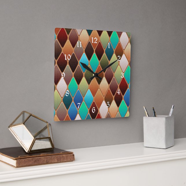 Färgfull Diamond Mönster Fyrkantig Klocka (Kontor)