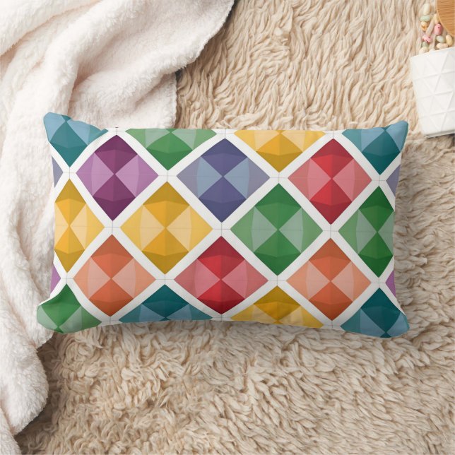 Färgfull Diamond Mönster Tote bags Vibrant Geometr Lumbarkudde (Filt)