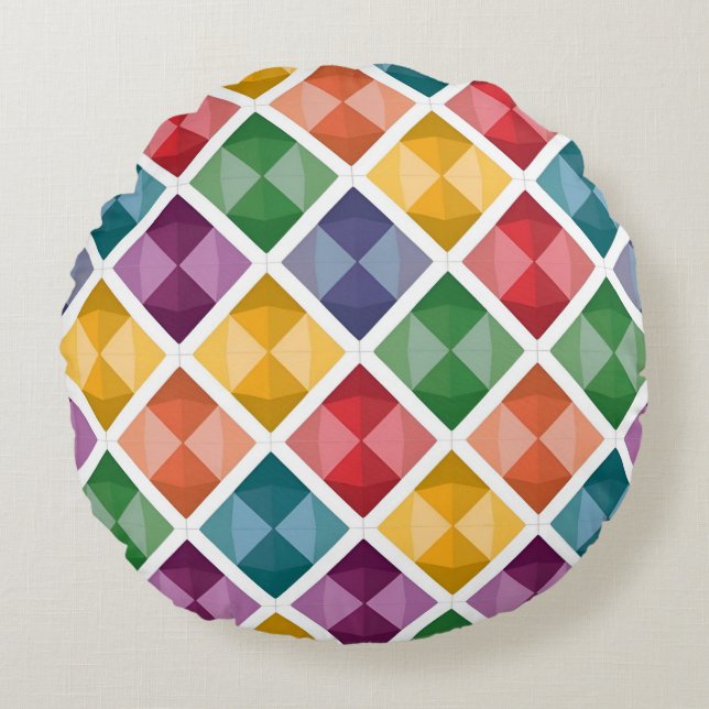 Färgfull Diamond Mönster Tote bags Vibrant Geometr Rund Kudde (Framsidan)