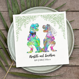 Färgfull Dinosaur Bröllop T-Rex Bride and Groom Pappersservett