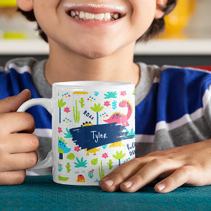 Färgfull Dinosaur Mönster med Kids Namn Kaffemugg