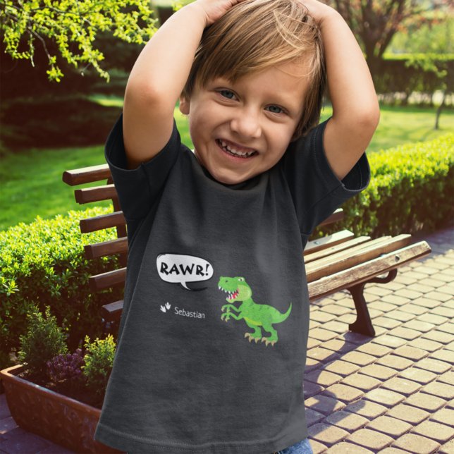 Färgfull Dinosaur Mönster med Namn T-Rex Boy T Shirt (Skapare uppladdad)