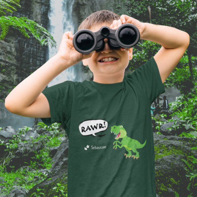 Färgfull Dinosaur Mönster med Namn T-Rex Boy T Shirt (Skapare uppladdad)