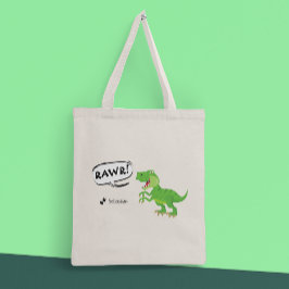 Färgfull Dinosaur Mönster med Namn T-Rex Boy Tygkasse