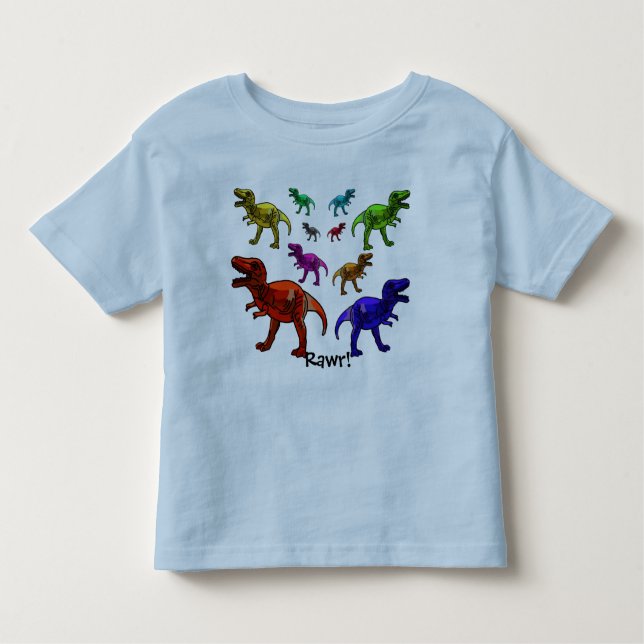 Färgfull Dinosaur Rawr! T-Skift T-shirt (Framsida)