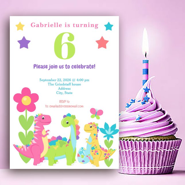 Färgfull Dinosaur Sweet Birthday-inbjudan Inbjudningar (Skapare uppladdad)