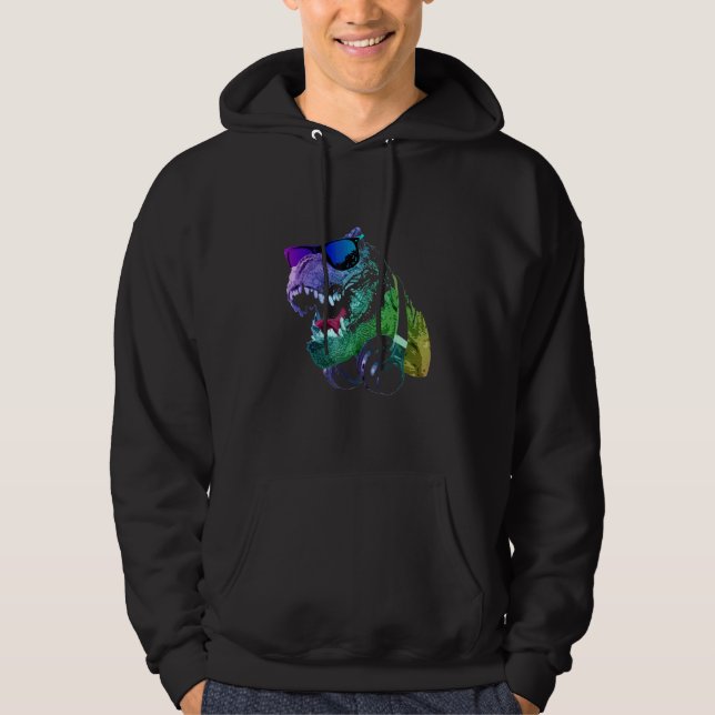 Färgfull DJ T Rex Funny Hoodie (Framsida)