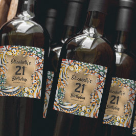Färgfull djurutskrift 21:a födelsedagsdagen Person Vinflaska Etikett