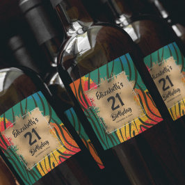 Färgfull djurutskrift 21:a födelsedagsdagen Person Vinflaska Etikett