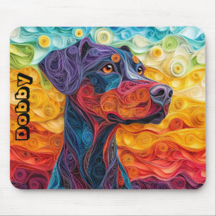 Färgfull Doberman Papper Quilling Porträtt Musmatta