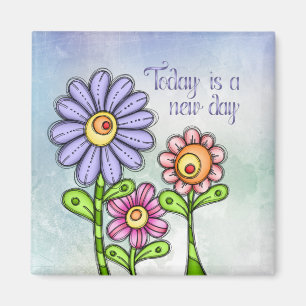 Färgfull doodlblomtrio magnet