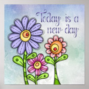 Färgfull doodlblomtrio poster