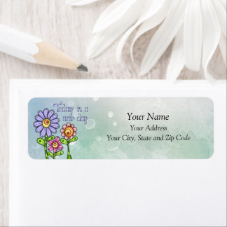 Färgfull doodlblomtrio returadress etikett
