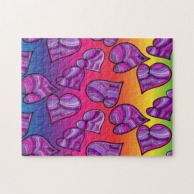 Färgfull Doodle Rainbow Hearts Mönster Pussel (Horisontell)