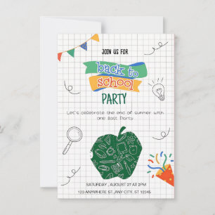 Färgfull doodle-Roligt: Back to school Party Inbjudningar
