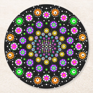 Färgfull Dot Mandala Underlägg Papper Rund