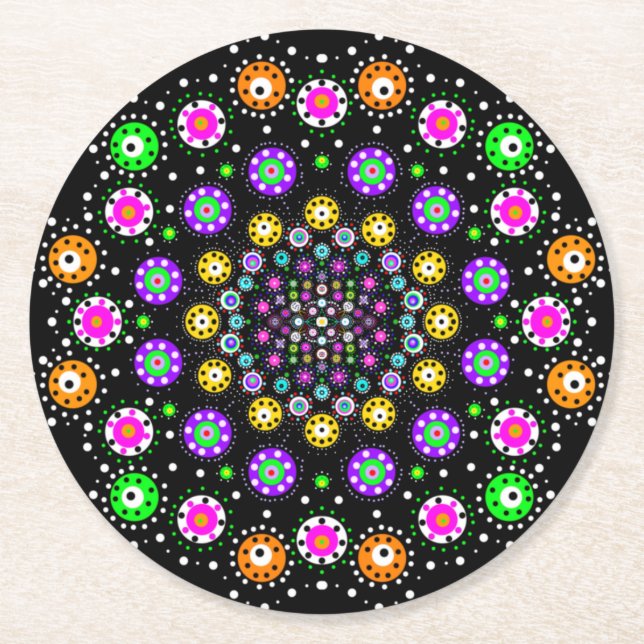 Färgfull Dot Mandala Underlägg Papper Rund (Framsidan)