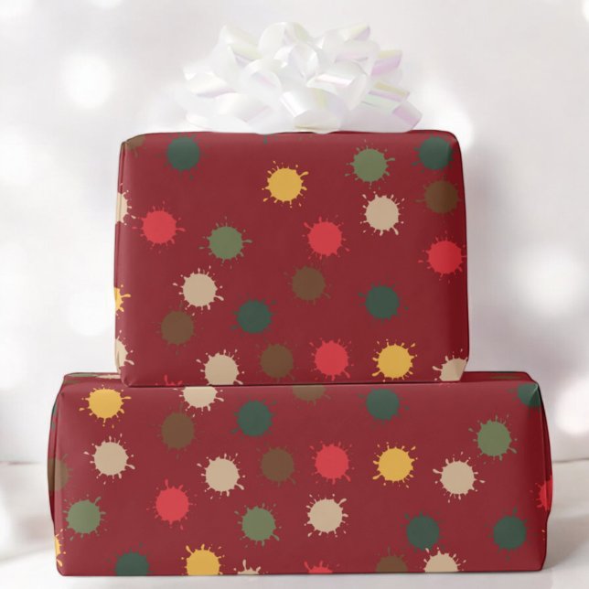 Färgfull Dot Stänk på Red Festive Helgdag Gift Presentpapper (Skapare uppladdad)