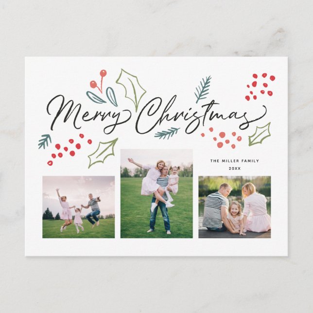 Färgfull doudles God jul Multi-Photo Helg Vykort (Framsida)